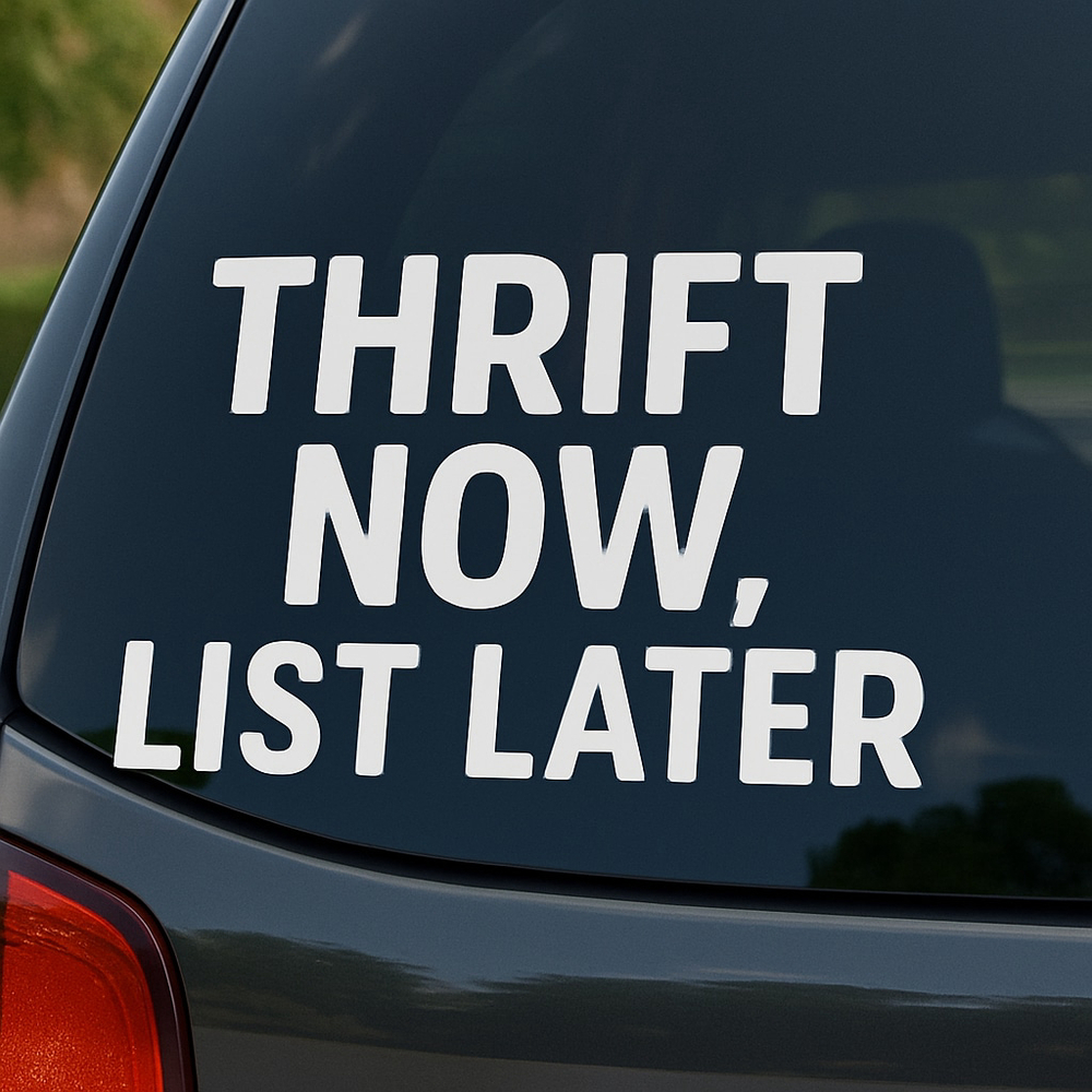 Handmade Car Decal - Thrift Now, List Later - White